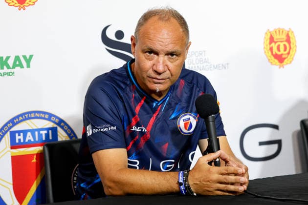 June 1, 2026, Fort Lauderdale, Florida, USA: The head coach for the Haiti menÃ¢â‚¬â ¢s national soccer team, Sebastien Migne, speaks to the media prior to a training session before a pre 2026 FIFA World Cup, WM, Weltmeisterschaft, Fussball friendly game against New Zealand. Fort Lauderdale USA - ZUMAa257 20260601_zsp_a257_006 Copyright: xChrisxArjoonx