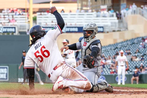 June 1st, 2026: Minnesota Twins first baseman Josh Bell (56) gets tagged out at home plate by Chicago White Sox catcher Edgar Quero (26) in the fourth inning of a MLB, Baseball Herren, USA Baseball game between the Chicago White Sox and the Minnesota Twins at Target Field in Minneapolis, Minnesota. CSM Minneapolis USA - ZUMAc04_ 20260601_zma_c04_072 Copyright: xStevenxGarciax