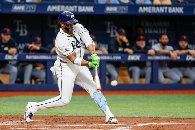 June 1, 2026, St. Petersburg, Florida, USA: Tampa Bay Rays designated hitter Yandy DoÂ­az (2) hits a double off of Detroit Tigers pitcher Ty Madden (36) during the first inning at Tropicana Field on Monday, June 1, 2026, in St. Petersburg. Florida News - June 1, 2026  - ZUMAs70_ 20260601_zan_s70_030 Copyright: xJeffereexWoox