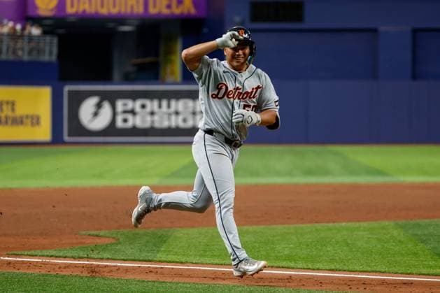 June 1, 2026, St. Petersburg, Florida, USA: Detroit Tigers second baseman Hao-Yu Lee (50) celebrates, after he homers off of Tampa Bay Rays pitcher Trevor Martin (70) during the sixth inning at Tropicana Field on Monday, June 1, 2026, in St. Petersburg. Florida News - June 1, 2026  - ZUMAs70_ 20260601_zan_s70_064 Copyright: xJeffereexWoox