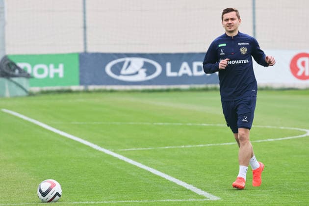 RUSSIA, KHIMKI - JUNE 2, 2026: Player Ivan Oblyakov attends a practice session of the Russian national football team at the Novogorsk Training Centre in Khimki, northwest of Moscow. Sergei Savostyanov TASS  93292956