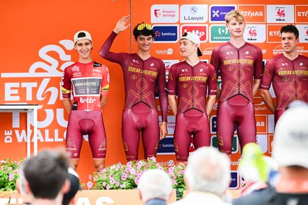 Tour de Wallonie 2026 Stage 2 LIBRAMONT-CHEVIGNY, BELGIUM - JUNE 02 : Florez Samuel (COL) of Modern Adventure Pro Cycling on the podium before the start of race during stage 2 of the 47th edition of Ethias Tour de Wallonie an UCI ProSeries 2.Pro cycling road race stage for Men Elite of 192.1 km with start in Jodoigne and finish in Libramont-Chevigny on June 2, 2026 in Libramont-Chevigny, Belgium, 02 06 2026 ( Motordriver Pieter Van Herzele - Libramont-Chevigny Belgium  Copyright: xVincentxKalutx