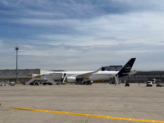 Lufthansas A350 900 Wuppertal is ready for the national team to board Frankfurt 02 06 2026 Departure of the German national team for the World Cup in the USA