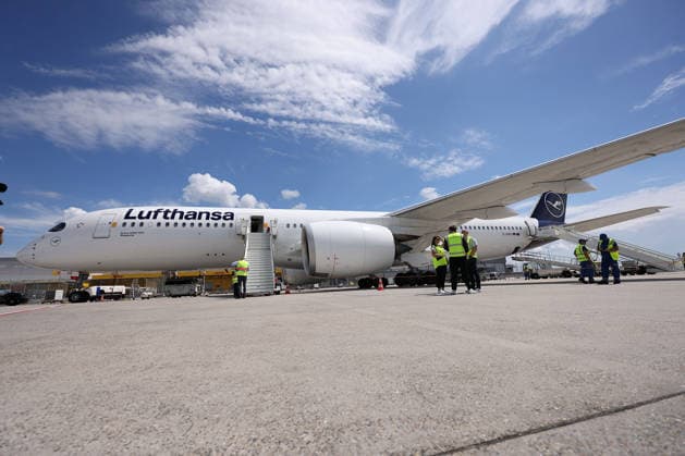 FRANKFURT AM MAIN, GERMANY 02 June 2026 The German mens national team at the official departure to North America at Frankfurt Airport before the start of the 2026 FIFA World Cup The German Football Association DFB and Lufthansa bid farewell to the team on its way to the worlds biggest soccer tournament The Airbus A350 900 Wuppertal is waiting for the national team, it says in advance Copyright: JoaquimxFerreira
