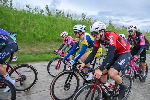 Tour de Wallonie 2026 Stage 2 LIBRAMONT-CHEVIGNY, BELGIUM - JUNE 02 : De Lie Arnaud (BEL) of Lotto Intermarche in action during stage 2 of the 47th edition of Ethias Tour de Wallonie an UCI ProSeries 2.Pro cycling road race stage for Men Elite of 192.1 km with start in Jodoigne and finish in Libramont-Chevigny on June 2, 2026 in Libramont-Chevigny, Belgium, 02 06 2026 ( Motordriver Pieter Van Herzele - Libramont-Chevigny Belgium  Copyright: xVincentxKalutx