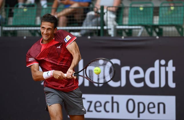 Vit Kopriva from Czechia in action against Andrej Martin from Slovakia during the men s tennis challenger UniCredit Czech Open, in Prostejov, Czech Republic, on June 2, 2026. (CTKxPhoto LudekxPerina) CTKPhotoP2026060204364  CTKPhotoP2026060204364