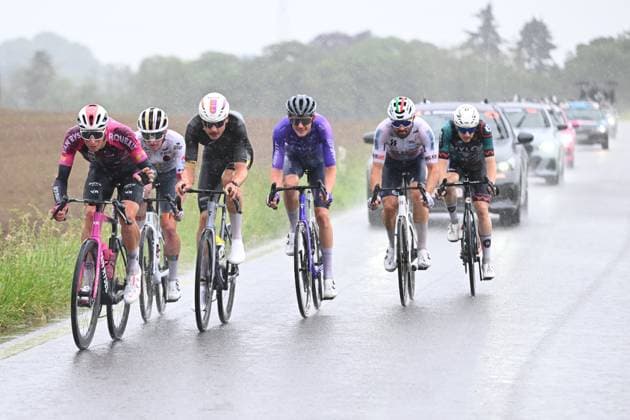 Tour de Wallonie 2026 Stage 2 LIBRAMONT-CHEVIGNY, BELGIUM - JUNE 02 : Illustration picture of the escape pack during stage 2 of the 47th edition of Ethias Tour de Wallonie an UCI ProSeries 2.Pro cycling road race stage for Men Elite of 192.1 km with start in Jodoigne and finish in Libramont-Chevigny on June 2, 2026 in Libramont-Chevigny, Belgium, 02 06 2026 ( Motordriver Pieter Van Herzele - Libramont-Chevigny Belgium  Copyright: xVincentxKalutx