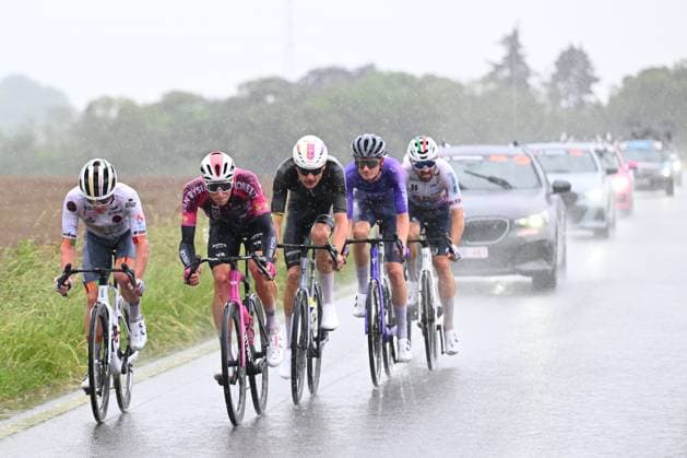 Tour de Wallonie 2026 Stage 2 LIBRAMONT-CHEVIGNY, BELGIUM - JUNE 02 : Illustration picture of the escape pack during stage 2 of the 47th edition of Ethias Tour de Wallonie an UCI ProSeries 2.Pro cycling road race stage for Men Elite of 192.1 km with start in Jodoigne and finish in Libramont-Chevigny on June 2, 2026 in Libramont-Chevigny, Belgium, 02 06 2026 ( Motordriver Pieter Van Herzele - Libramont-Chevigny Belgium  Copyright: xVincentxKalutx