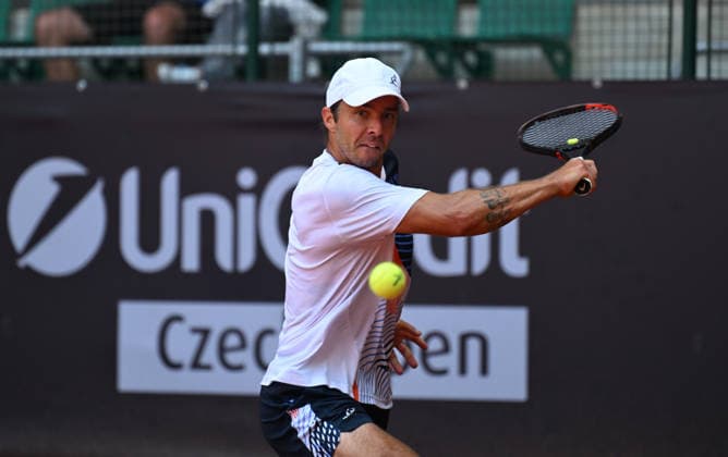 Andrej Martin from Slovakia in action against Vit Kopriva from Czechia during the men s tennis challenger UniCredit Czech Open, in Prostejov, Czech Republic, on June 2, 2026. (CTKxPhoto LudekxPerina) CTKPhotoP2026060204453  CTKPhotoP2026060204453