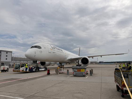 Lufthansa A350 900 with the national team is ready for departure Frankfurt 02 06 2026 Departure of the German national team for the World Cup in the USA