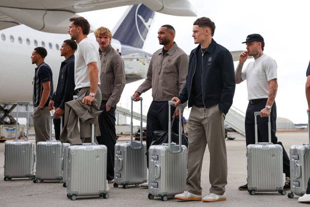 FRANKFURT AM MAIN, GERMANY 02 June 2026 The German mens national team at the official departure to North America at Frankfurt Airport before the start of the 2026 FIFA World Cup The German Football Association DFB and Lufthansa bid farewell to the team on their way to the worlds biggest soccer tournament from left, Leon Goretzka Germany , Nick Woltemade Germany , Jonathan Tah Germany , Nathaniel Brown Germany and David Raum Germany Copyright: JoaquimxFerreira