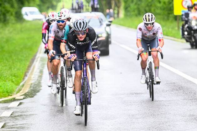 Tour de Wallonie 2026 Stage 2 LIBRAMONT-CHEVIGNY, BELGIUM - JUNE 02 : Rider of Team Jayco AlUla leading the escape pack during stage 2 of the 47th edition of Ethias Tour de Wallonie an UCI ProSeries 2.Pro cycling road race stage for Men Elite of 192.1 km with start in Jodoigne and finish in Libramont-Chevigny on June 2, 2026 in Libramont-Chevigny, Belgium, 02 06 2026 ( Motordriver Pieter Van Herzele - Libramont-Chevigny Belgium  Copyright: xVincentxKalutx