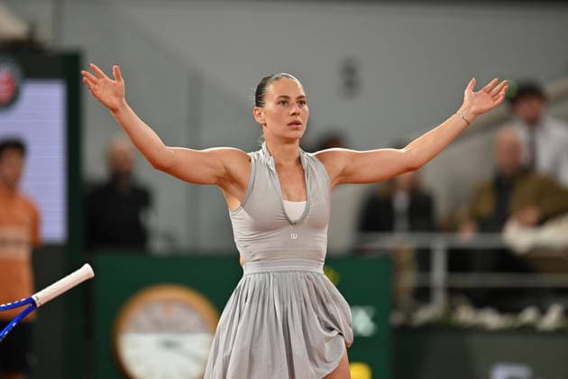 2026 French Open, Roland-Garros - Day 10 PARIS, FRANCE - JUNE 2: Marta Kostyuk of Ukraine gestures after winning against Elina Svitolina (not seen) of Ukraine during the women s singles quarter-final match on the tenth day of the French Open at Roland Garros in Paris, France, on June 2, 2026. Mustafa Yalcin Anadolu Paris France. Editorial use only. Please get in touch for any other usage.  Copyright: x2026xAnadoluxMustafaxYalcinx