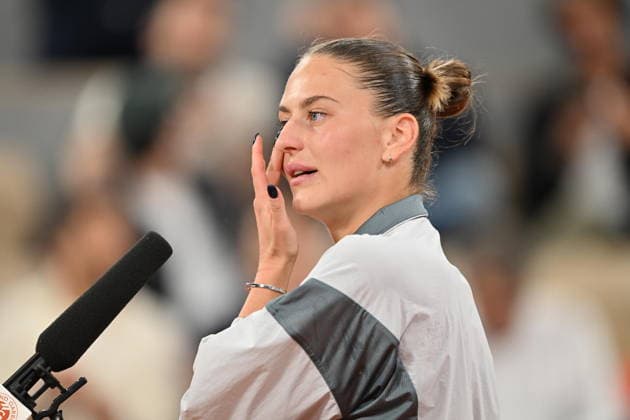 2026 French Open, Roland-Garros - Day 10 PARIS, FRANCE - JUNE 2: Marta Kostyuk of Ukraine gestures after winning against Elina Svitolina (not seen) of Ukraine during the women s singles quarter-final match on the tenth day of the French Open at Roland Garros in Paris, France, on June 2, 2026. Mustafa Yalcin Anadolu Paris France. Editorial use only. Please get in touch for any other usage.  Copyright: x2026xAnadoluxMustafaxYalcinx