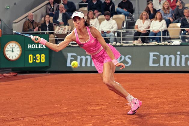 RECORD DATE NOT STATED 2nd June 2026; Roland Garros, Paris, France; 2026 French Open Tennis, Day 15; Sorana Cirstea (ROU) forehand against Mirra Andreeva JonxBromley
