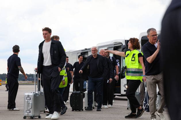 FRANKFURT AM MAIN, GERMANY 02 June 2026 The German mens national team at the official departure to North America at Frankfurt Airport before the start of the 2026 FIFA World Cup The German Football Association DFB and Lufthansa bid farewell to the team on its way to the worlds biggest soccer tournament f l , Rudi Völler Copyright: JoaquimxFerreira