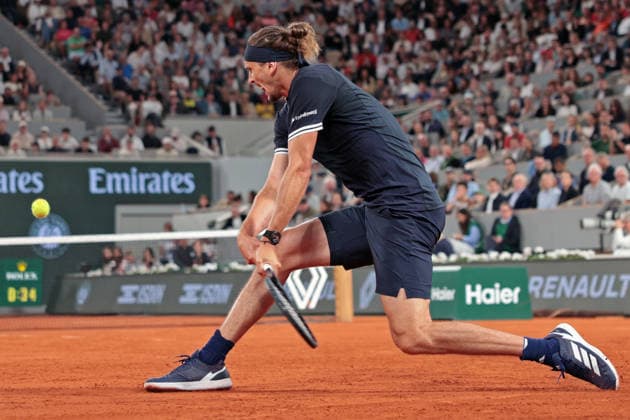 RECORD DATE NOT STATED 2nd June 2026; Roland Garros, Paris, France; 2026 French Open Tennis, Day 15; Alexander Zverev (GER) gets down low to return to Rafael Jodar (ESP) JonxBromley