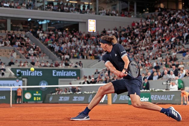 RECORD DATE NOT STATED 2nd June 2026; Roland Garros, Paris, France; 2026 French Open Tennis, Day 15; Alexander Zverev (GER) backhand against Rafael Jodar (ESP) JonxBromley