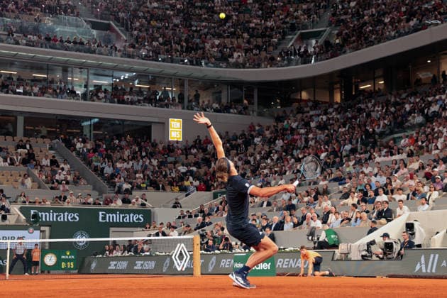 RECORD DATE NOT STATED 2nd June 2026; Roland Garros, Paris, France; 2026 French Open Tennis, Day 15; Alexander Zverev (GER) serves to Rafael Jodar (ESP) JonxBromley