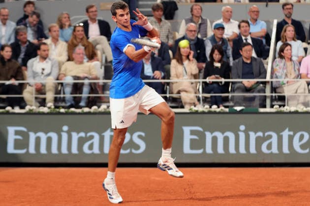 RECORD DATE NOT STATED 2nd June 2026; Roland Garros, Paris, France; 2026 French Open Tennis, Day 15; Rafael Jodar (ESP) forehand against Alexander Zverev (GER) JonxBromley