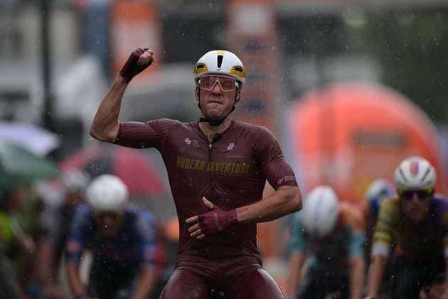 New Zealander Ben Oliver of Modern Adventure Pro Cycling celebrates as he wins the second stage of the Tour De Wallonie cycling race, 192 km from Jodoigne to Libramont-Chevigny, on Tuesday 02 June 2026. DAVIDxPINTENS  x175750449x