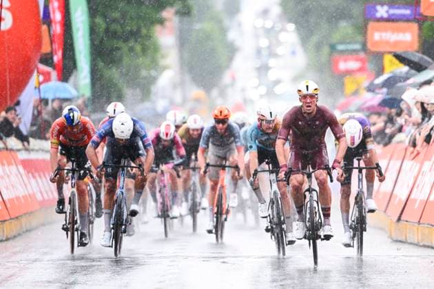 Tour de Wallonie 2026 Stage 2 LIBRAMONT-CHEVIGNY, BELGIUM - JUNE 02 : Sheehan Riley (USA) of NSN Cycling Team, Lauryssen Yorben (BEL) of Tarteletto - Isorex Oliver Ben (NZL) of Modern Adventure Pro Cycling in the final sprint during stage 2 of the 47th edition of Ethias Tour de Wallonie an UCI ProSeries 2.Pro cycling road race stage for Men Elite of 192.1 km with start in Jodoigne and finish in Libramont-Chevigny on June 2, 2026 in Libramont-Chevigny, Belgium, 02 06 2026 ( Motordriver Pieter Van Herzele - Libramont-Chevigny Belgium  Copyright: xVincentxKalutx