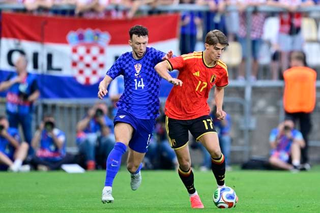 Croatia vs Belgium - friendly match RIJEKA, CROATIA - JUNE 02 : De Ketelaere Charles midfielder of Belgium is challenged by Perisic Ivan forward of Croatia during a friendly match between Croatia and Belgium ahead of the FIFA World Cup, WM, Weltmeisterschaft, Fussball 2026 on June 02, 2026 in Rijeka, Croatia, 02 06 2026 Rijeka Croatia  Copyright: xJanxDexMeuleneirx