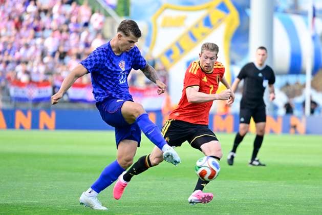 Croatia vs Belgium - friendly match RIJEKA, CROATIA - JUNE 02 : Vuskovic Luka defender of Croatia is challenged by De Bruyne Kevin forward of Belgium during a friendly match between Croatia and Belgium ahead of the FIFA World Cup, WM, Weltmeisterschaft, Fussball 2026 on June 02, 2026 in Rijeka, Croatia, 02 06 2026 Rijeka Croatia  Copyright: xJanxDexMeuleneirx