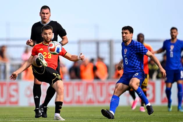 Croatia vs Belgium - friendly match RIJEKA, CROATIA - JUNE 02 : Kovacic Mateo midfielder of Croatia and Raskin Nicolas midfielder of Belgium battle for the ball during a friendly match between Croatia and Belgium ahead of the FIFA World Cup, WM, Weltmeisterschaft, Fussball 2026 on June 02, 2026 in Rijeka, Croatia, 02 06 2026 Rijeka Croatia  Copyright: xTomasxSiskx