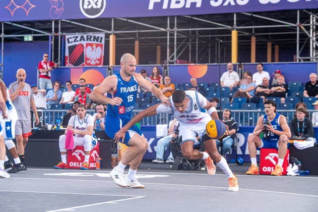 Warszawa 02.06.2026. 3x3 Basketball World Cup Day 2 in Warsaw, Poland. Puerto Rico - France match --- Mistrzostwa Swiata w koszykowce 3x3 Dzien 2 w Warszawie. Mecz Portoryko - Francja Persons Shown : Alex Vialaret Luis Cuascut Fot. Kai Taller Arena Akcji NEWSPIX.PL --- newspix.pl 