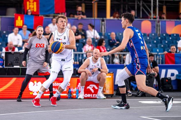 Warszawa 02.06.2026. 3x3 Basketball World Cup Day 2 in Warsaw, Poland. Czech Republic - Mongolia match --- Mistrzostwa Swiata w koszykowce 3x3 Dzien 2 w Warszawie. Mecz Czechy - Mongolia Persons Shown : Filip Novotny Anand Ariunbold Fot. Kai Taller Arena Akcji NEWSPIX.PL --- newspix.pl 