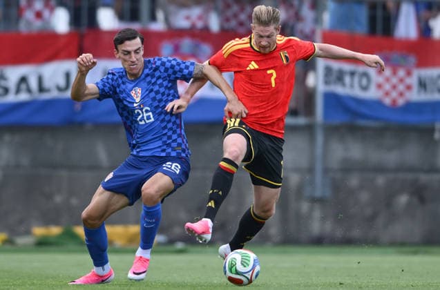 Croatia v Belgium - International Friendly, Länderspiel, Nationalmannschaft RIJEKA, CROATIA - JUNE 2: Kevin De Bruyne of Belgium and Petar Musa of Croatia in action during the international friendly match between Croatia and Belgium at Stadion HNK Rijeka on June 2, 2026 in Rijeka, Croatia.  IgorxSoban PIXSELL