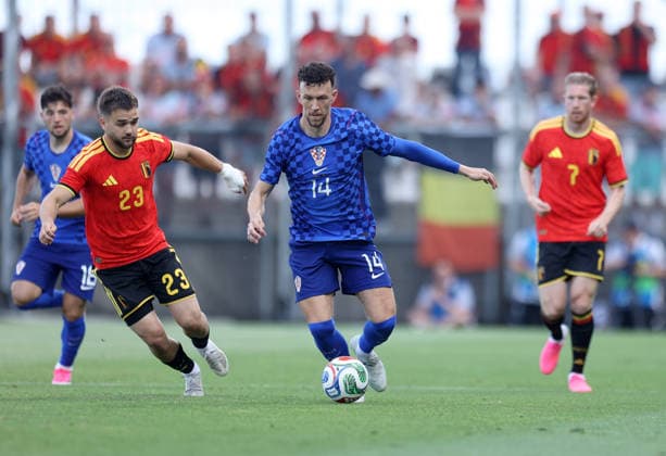 Croatia v Belgium - International Friendly, Länderspiel, Nationalmannschaft RIJEKA, CROATIA - JUNE 2: Nicolas Raskin of Belgium and Ivan Perisic of Croatia in action during the international friendly match between Croatia and Belgium at Stadion HNK Rijeka on June 2, 2026 in Rijeka, Croatia.  NelxPavletic PIXSELL