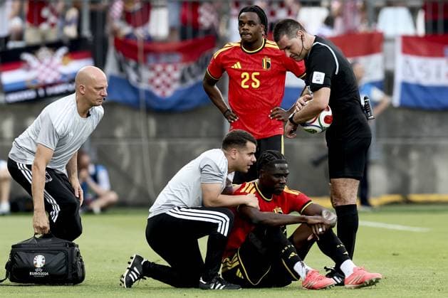 Belgium s Nathan Ngoy and Belgium s Amadou Onana pictured during a friendly soccer game between Croatia and Belgian national soccer team Red Devils, in Rijeka, Croatia, on Tuesday 02 June 2026, part of the preparations for the 2026 FIFA World Cup, WM, Weltmeisterschaft, Fussball BRUNOxFAHY  x175755662x