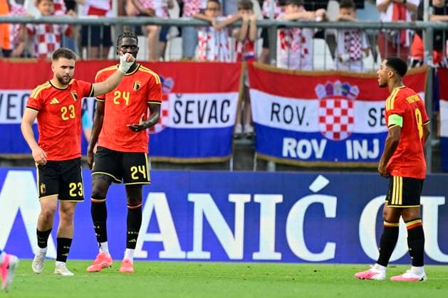 Croatia vs Belgium - friendly match RIJEKA, CROATIA - JUNE 02 : Raskin Nicolas midfielder of Belgium, Onana Amadou midfielder of Belgium and Tielemans Youri midfielder of Belgium gesturing during a friendly match between Croatia and Belgium ahead of the FIFA World Cup, WM, Weltmeisterschaft, Fussball 2026 on June 02, 2026 in Rijeka, Croatia, 02 06 2026 Rijeka Croatia  Copyright: xJanxDexMeuleneirx