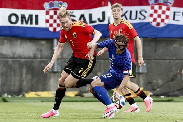Belgium s Kevin De Bruyne and Croatia s Luka Modric fight for the ball during a friendly soccer game between Croatia and Belgian national soccer team Red Devils, in Rijeka, Croatia, on Tuesday 02 June 2026, part of the preparations for the 2026 FIFA World Cup, WM, Weltmeisterschaft, Fussball BRUNOxFAHY  x175758567x