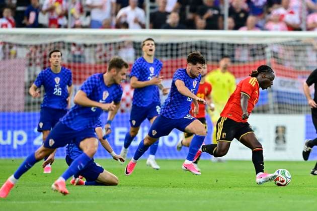Croatia vs Belgium - friendly match RIJEKA, CROATIA - JUNE 02 : Doku Jeremy forward of Belgium is been chased by Croatian defenders with Baturina Martin during a friendly match between Croatia and Belgium ahead of the FIFA World Cup, WM, Weltmeisterschaft, Fussball 2026 on June 02, 2026 in Rijeka, Croatia, 02 06 2026 Rijeka Croatia  Copyright: xJanxDexMeuleneirx