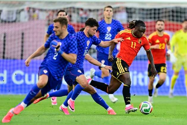 Croatia vs Belgium - friendly match RIJEKA, CROATIA - JUNE 02 : Doku Jeremy forward of Belgium is been chased by Baturina Martin midfielder of Croatia during a friendly match between Croatia and Belgium ahead of the FIFA World Cup, WM, Weltmeisterschaft, Fussball 2026 on June 02, 2026 in Rijeka, Croatia, 02 06 2026 Rijeka Croatia  Copyright: xJanxDexMeuleneirx