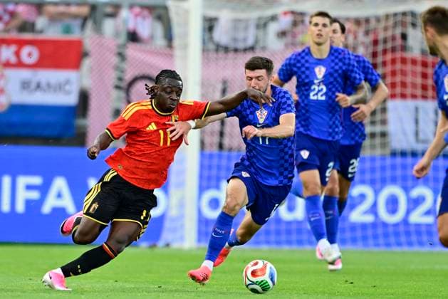 Croatia vs Belgium - friendly match RIJEKA, CROATIA - JUNE 02 : Doku Jeremy forward of Belgium is fighting for the ball with Sucic Petar midfielder of Croatia during a friendly match between Croatia and Belgium ahead of the FIFA World Cup, WM, Weltmeisterschaft, Fussball 2026 on June 02, 2026 in Rijeka, Croatia, 02 06 2026 Rijeka Croatia  Copyright: xJanxDexMeuleneirx