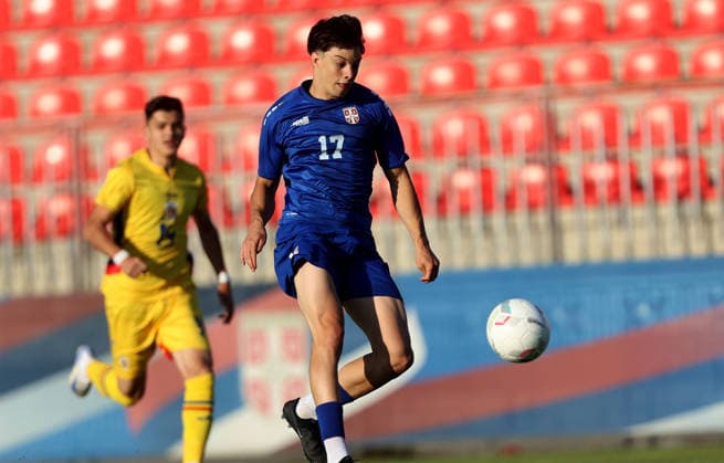02.06.2026 Stara Pazova Serbia-Romania U17, U 17 U-17 Under 17 International Friendly, Länderspiel, Nationalmannschaft men s football Balsa Tadic Serbia :