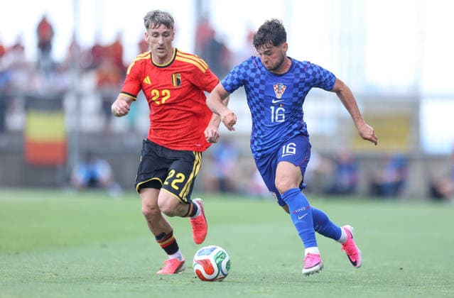 Croatia v Belgium - International Friendly, Länderspiel, Nationalmannschaft RIJEKA, CROATIA - JUNE 2: Alexis Saelemaekers of Belgium and Martin Baturina of Croatia in action during the international friendly match between Croatia and Belgium at Stadion HNK Rijeka on June 2, 2026 in Rijeka, Croatia.  NelxPavletic PIXSELL
