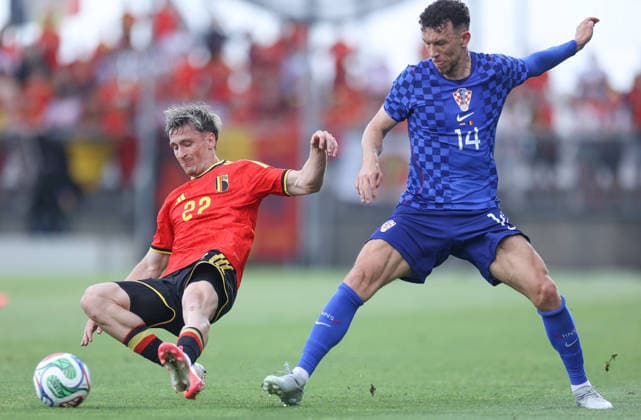 Croatia v Belgium - International Friendly, Länderspiel, Nationalmannschaft RIJEKA, CROATIA - JUNE 2: Alexis Saelemaekers of Belgium and Ivan Perisic of Croatia in action during the international friendly match between Croatia and Belgium at Stadion HNK Rijeka on June 2, 2026 in Rijeka, Croatia.  NelxPavletic PIXSELL