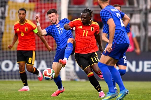 Croatia vs Belgium - friendly match RIJEKA, CROATIA - JUNE 02 : Sucic Petar midfielder of Croatia and Doku Jeremy forward of Belgium battle for the ball during a friendly match between Croatia and Belgium ahead of the FIFA World Cup, WM, Weltmeisterschaft, Fussball 2026 on June 02, 2026 in Rijeka, Croatia, 02 06 2026 Rijeka Croatia  Copyright: xTomasxSiskx