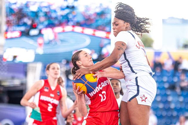 Warszawa 02.06.2026. 3x3 Basketball World Cup Day 2 in Warsaw, Poland. United States - Hungary match --- Mistrzostwa Swiata w koszykowce 3x3 Dzien 2 w Warszawie. Mecz USA - Wegry Persons Shown : Reka Lelik Sahara Williams Fot. Kai Taller Arena Akcji NEWSPIX.PL --- newspix.pl 