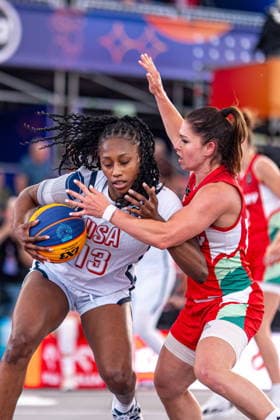 Warszawa 02.06.2026. 3x3 Basketball World Cup Day 2 in Warsaw, Poland. United States - Hungary match --- Mistrzostwa Swiata w koszykowce 3x3 Dzien 2 w Warszawie. Mecz USA - Wegry Persons Shown : Joyce Edwards Klaudia Papp Fot. Kai Taller Arena Akcji NEWSPIX.PL --- newspix.pl 