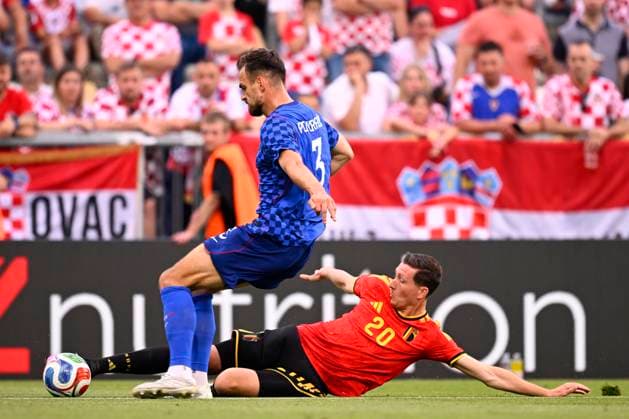 Croatia vs Belgium - friendly match RIJEKA, CROATIA - JUNE 02 : Pongracic Marin defender of Croatia and Vanaken Hans midfielder of Belgium battle for the ball during a friendly match between Croatia and Belgium ahead of the FIFA World Cup, WM, Weltmeisterschaft, Fussball 2026 on June 02, 2026 in Rijeka, Croatia, 02 06 2026 Rijeka Croatia  Copyright: xTomasxSiskx