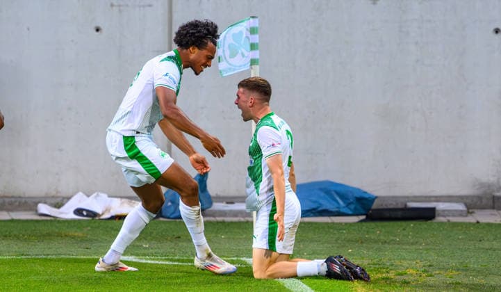 02 06 2026 Soccer season 2025 2026 Relegation Oberliga Bayern Bayernliga Regionalliga SpVgg Greuther Fürth II ASV Cham xwoxzix Goal celebration Joy after goal Goal shot to 1 0 by Philipp Hack 13, SpVgg Greuther Fürth II David Abrangao 15, SpVgg Greuther Fürth II Philipp Hack 13, SpVgg Greuther Fürth II