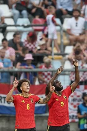 Belgium s Axel Witsel and Belgium s Romelu Lukaku celebrate during a friendly soccer game between Croatia and Belgian national soccer team Red Devils, in Rijeka, Croatia, on Tuesday 02 June 2026, part of the preparations for the 2026 FIFA World Cup, WM, Weltmeisterschaft, Fussball BRUNOxFAHY  x175763912x