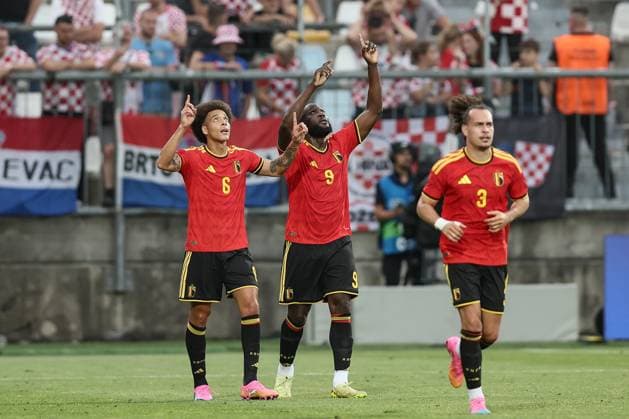 Belgium s Axel Witsel and Belgium s Romelu Lukaku celebrate during a friendly soccer game between Croatia and Belgian national soccer team Red Devils, in Rijeka, Croatia, on Tuesday 02 June 2026, part of the preparations for the 2026 FIFA World Cup, WM, Weltmeisterschaft, Fussball BRUNOxFAHY  x175763914x