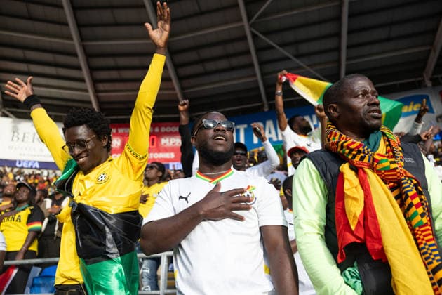 Wales v Ghana International Friendly, Länderspiel, Nationalmannschaft Supporters of Ghana sing during the International Friendly match at the Cardiff City Stadium, Cardiff 02 06 2026 UK Newspapers OUT Copyright: xKaraxThomasx FIL-23534-0015